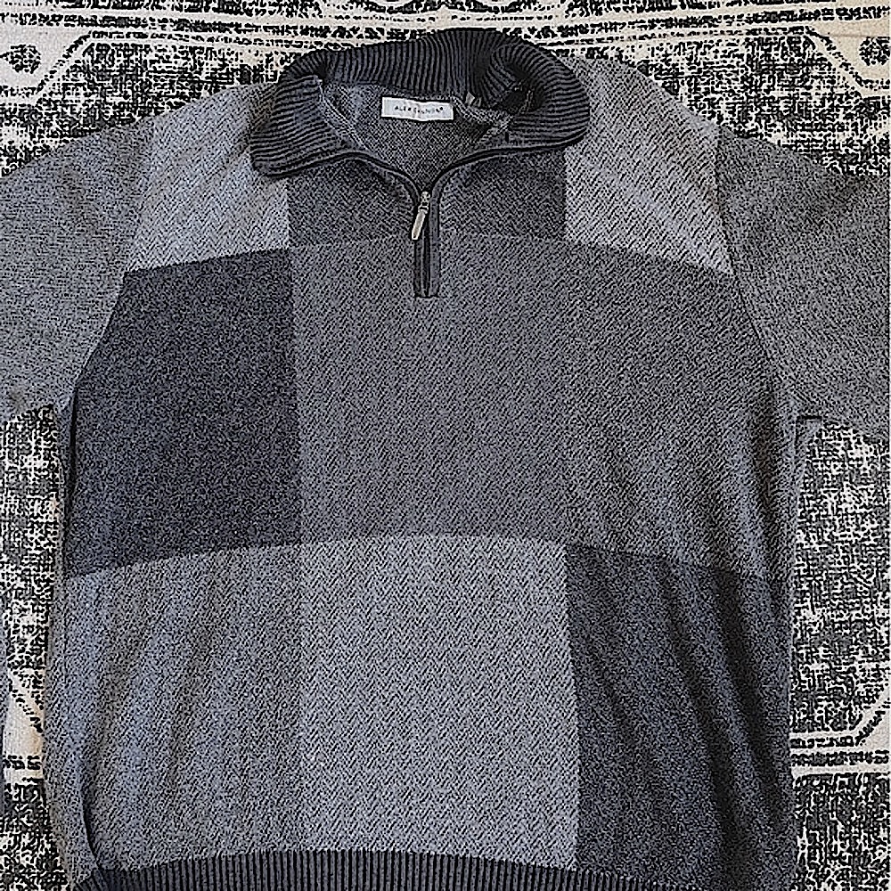 VTG Alex Cannon Gray Suede Patterned Quarter-Zip Pullover Sweater: Size M